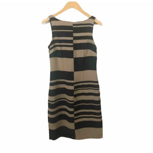 Banana Republic Factory Dress 2 Womens Black Brown Striped Zip Sleeveless Sheath